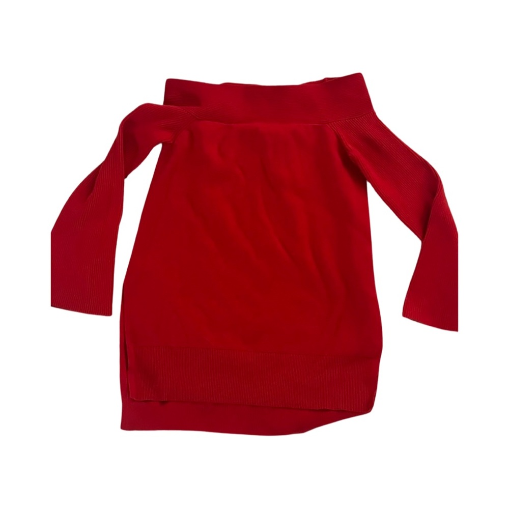 Anthropologie Red Off the Shoulder Tunic Sweater